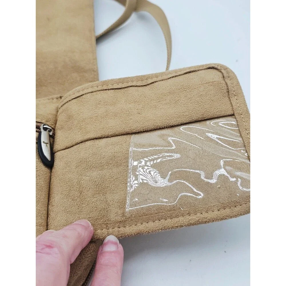 TRAVELON Suede Organizing Purse Key Fob Mirror Expandable Bottom Crossbody Purse
